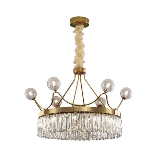 Rectangle-Cut Crystal Crown Chandelier Contemporary 13-Bulb Suspension Pendant Light in Gold Clearhalo 'Ceiling Lights' 'Chandeliers' 'Modern Chandeliers' 'Modern' Lighting' 1467962