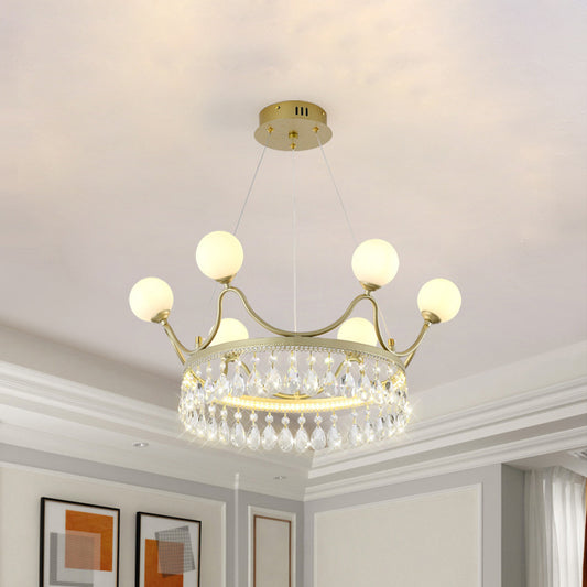Gold Crown Ceiling Chandelier Contemporary 6/8-Light Cut Crystal Suspended Lighting Fixture 6 Gold Clearhalo 'Ceiling Lights' 'Chandeliers' 'Modern Chandeliers' 'Modern' Lighting' 1467968