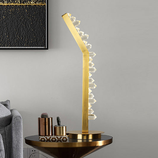 1 Bulb Study Room Crystal Table Light Modern Gold Nightstand Lamp with Bent Bar-Shape Metal Shade in Warm/White Light Gold Clearhalo 'Lamps' 'Table Lamps' Lighting' 1467997