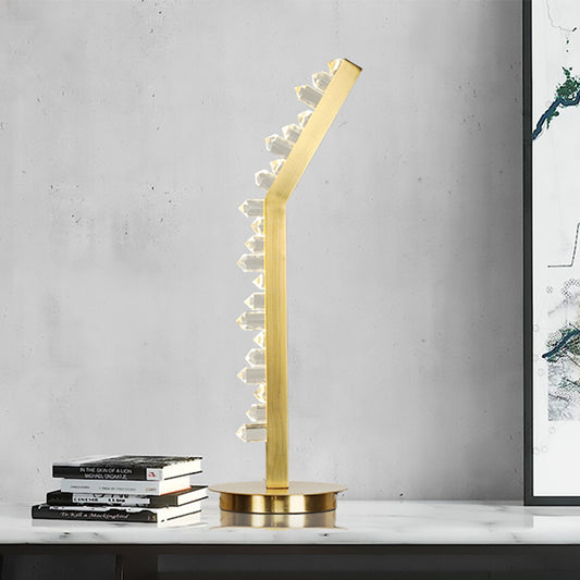 1 Bulb Study Room Crystal Table Light Modern Gold Nightstand Lamp with Bent Bar-Shape Metal Shade in Warm/White Light Clearhalo 'Lamps' 'Table Lamps' Lighting' 1467998