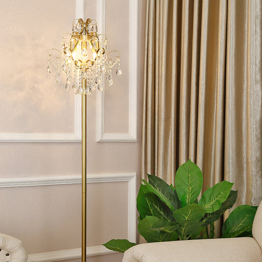 Gold Cascading Shape Floor Light Contemporary Faceted Crystal 1-Head Standing Lamp for Parlor Gold Clearhalo 'Floor Lamps' 'Lamps' Lighting' 1468001