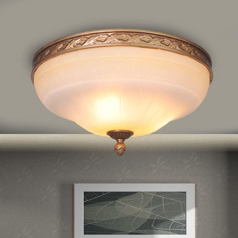 Amber Glass Ivory Ceiling Lamp Curved Dome 14.5"/16.5"/20" Wide LED Vintage Flush Mount Fixture Ivory Clearhalo 'Ceiling Lights' 'Close To Ceiling Lights' 'Close to ceiling' 'Flush mount' Lighting' 1468010