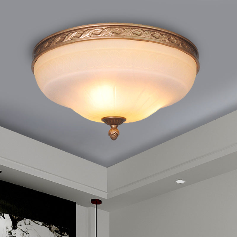 Amber Glass Ivory Ceiling Lamp Curved Dome 14.5"/16.5"/20" Wide LED Vintage Flush Mount Fixture Clearhalo 'Ceiling Lights' 'Close To Ceiling Lights' 'Close to ceiling' 'Flush mount' Lighting' 1468011