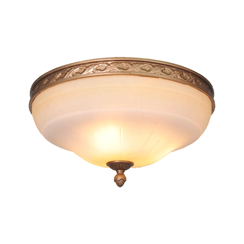 Amber Glass Ivory Ceiling Lamp Curved Dome 14.5"/16.5"/20" Wide LED Vintage Flush Mount Fixture Clearhalo 'Ceiling Lights' 'Close To Ceiling Lights' 'Close to ceiling' 'Flush mount' Lighting' 1468012