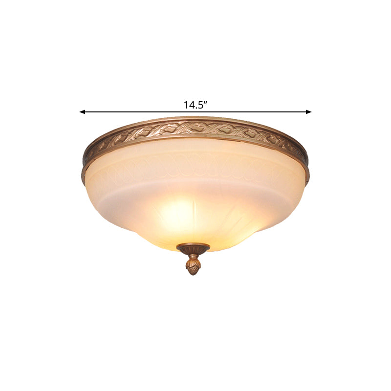 Amber Glass Ivory Ceiling Lamp Curved Dome 14.5"/16.5"/20" Wide LED Vintage Flush Mount Fixture Clearhalo 'Ceiling Lights' 'Close To Ceiling Lights' 'Close to ceiling' 'Flush mount' Lighting' 1468013