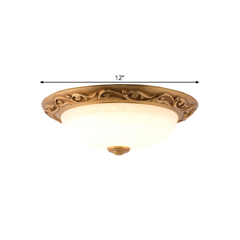 Retro Style Dome-Shaped Flush Mount Milky Glass LED Ceiling Fixture in White for Drawing Room, 12"/16"/19.5" W Clearhalo 'Ceiling Lights' 'Close To Ceiling Lights' 'Close to ceiling' 'Flush mount' Lighting' 1468019
