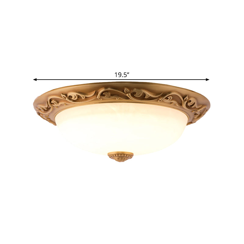 Retro Style Dome-Shaped Flush Mount Milky Glass LED Ceiling Fixture in White for Drawing Room, 12"/16"/19.5" W Clearhalo 'Ceiling Lights' 'Close To Ceiling Lights' 'Close to ceiling' 'Flush mount' Lighting' 1468021