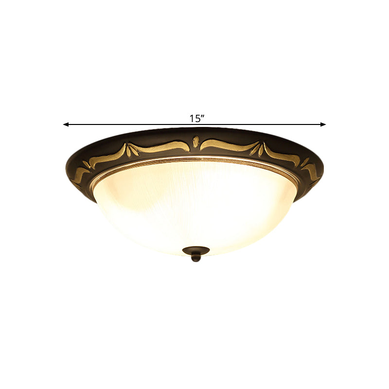Dome-Like Bedroom Ceiling Fixture Classic Style Milk Glass 12.5"/15" Width LED Brown Flush Mount Lighting