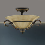 Bronze Bell Shape Flush Lamp Countryside Ribbed Opal Glass 3-Head Corridor Close to Ceiling Light