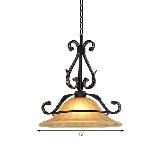 Rural Style Bell Pendulum Light Ribbed Glass LED Suspension Lighting in Bronze for Bedroom Clearhalo 'Ceiling Lights' 'Glass shade' 'Glass' 'Pendant Lights' 'Pendants' Lighting' 1468070