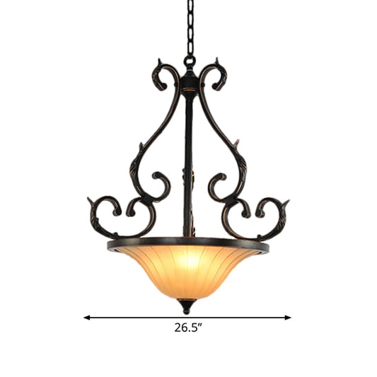 LED Inverted Bell Ceiling Lamp Traditional Bronze Fluted Glass Pendant Lighting Fixture Clearhalo 'Ceiling Lights' 'Glass shade' 'Glass' 'Pendant Lights' 'Pendants' Lighting' 1468074