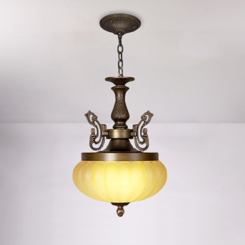 Ellipsoid Restaurant Hanging Light Vintage Ribbed Amber Glass LED Brown Down Lighting Pendant Clearhalo 'Ceiling Lights' 'Glass shade' 'Glass' 'Pendant Lights' 'Pendants' Lighting' 1468076