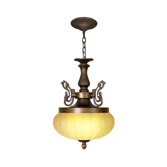 Ellipsoid Restaurant Hanging Light Vintage Ribbed Amber Glass LED Brown Down Lighting Pendant Clearhalo 'Ceiling Lights' 'Glass shade' 'Glass' 'Pendant Lights' 'Pendants' Lighting' 1468077