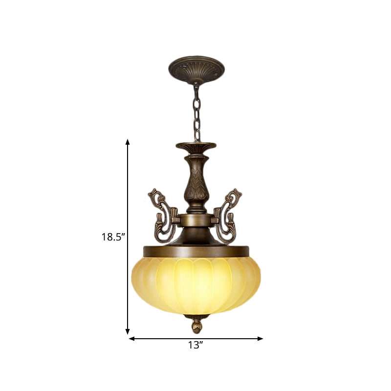 Ellipsoid Restaurant Hanging Light Vintage Ribbed Amber Glass LED Brown Down Lighting Pendant Clearhalo 'Ceiling Lights' 'Glass shade' 'Glass' 'Pendant Lights' 'Pendants' Lighting' 1468078