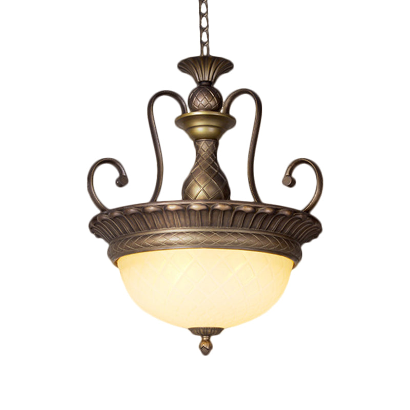 Brass LED Drop Pendant Classic Style White Glass Bowl Hanging Ceiling Light with Vase Design Clearhalo 'Ceiling Lights' 'Glass shade' 'Glass' 'Pendant Lights' 'Pendants' Lighting' 1468081