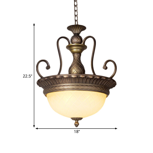 Brass LED Drop Pendant Classic Style White Glass Bowl Hanging Ceiling Light with Vase Design Clearhalo 'Ceiling Lights' 'Glass shade' 'Glass' 'Pendant Lights' 'Pendants' Lighting' 1468082