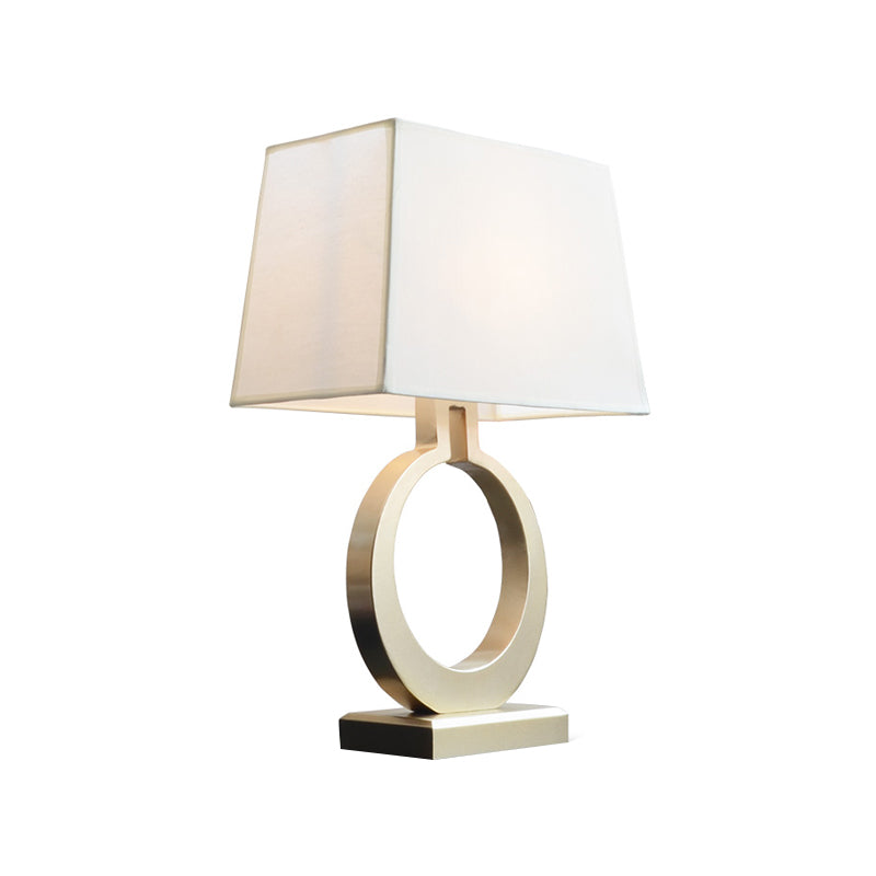Trapezoid Fabric Night Lamp Rustic Style 1 Light Study Room Table Lighting with Metal Ring Design in Gold Clearhalo 'Lamps' 'Table Lamps' Lighting' 1468107