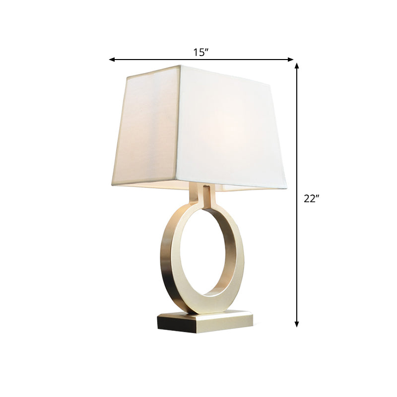 Trapezoid Fabric Night Lamp Rustic Style 1 Light Study Room Table Lighting with Metal Ring Design in Gold Clearhalo 'Lamps' 'Table Lamps' Lighting' 1468108