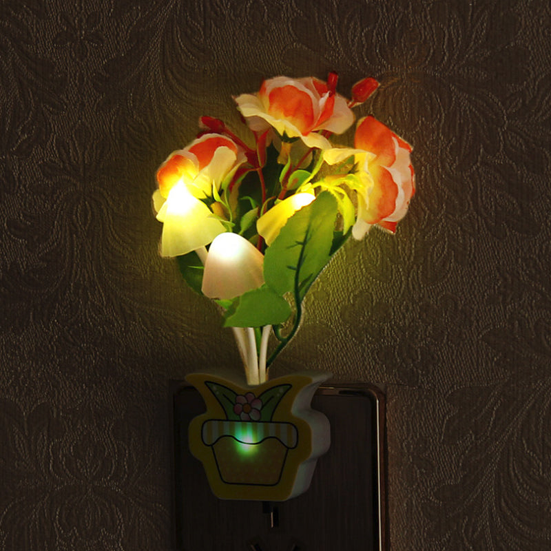 Plastic Blooming Flower Wall Nightlight Contemporary Yellow/Pink/Peach LED Night Lighting with Plug Yellow Clearhalo 'Night Lights' 'Wall Lights' Lighting' 1468142
