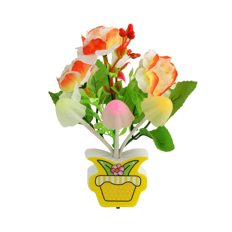 Plastic Blooming Flower Wall Nightlight Contemporary Yellow/Pink/Peach LED Night Lighting with Plug Clearhalo 'Night Lights' 'Wall Lights' Lighting' 1468144