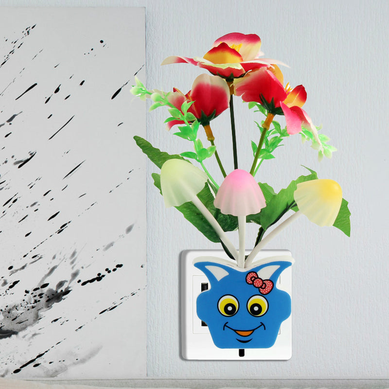 Plastic Blooming Flower Wall Nightlight Contemporary Yellow/Pink/Peach LED Night Lighting with Plug Blue-Red Clearhalo 'Night Lights' 'Wall Lights' Lighting' 1468151