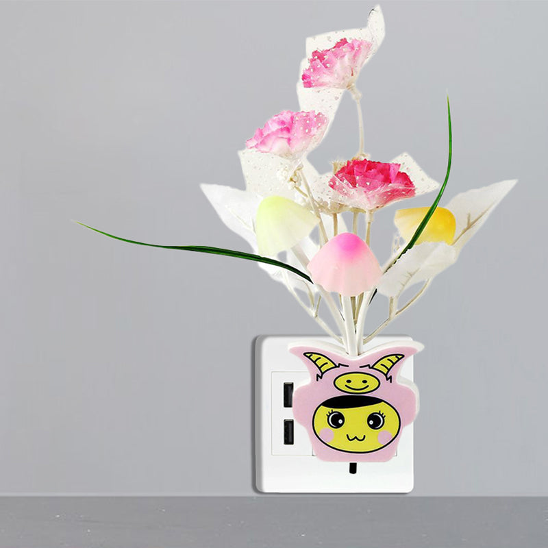 Plastic Blooming Flower Wall Nightlight Contemporary Yellow/Pink/Peach LED Night Lighting with Plug Peach Clearhalo 'Night Lights' 'Wall Lights' Lighting' 1468156