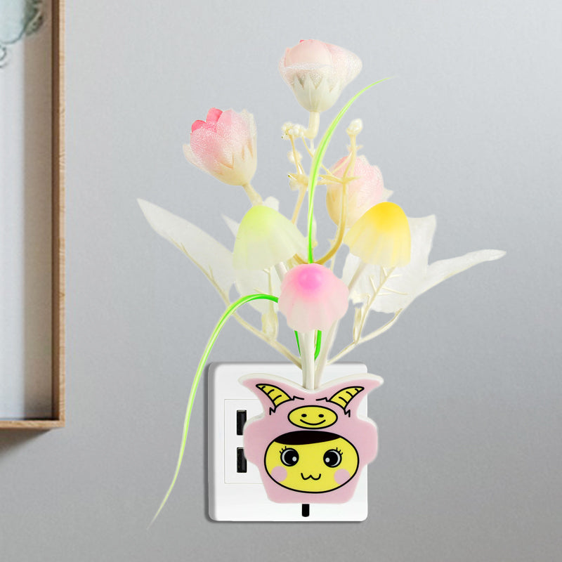 Plastic Blooming Flower Wall Nightlight Contemporary Yellow/Pink/Peach LED Night Lighting with Plug Clearhalo 'Night Lights' 'Wall Lights' Lighting' 1468162