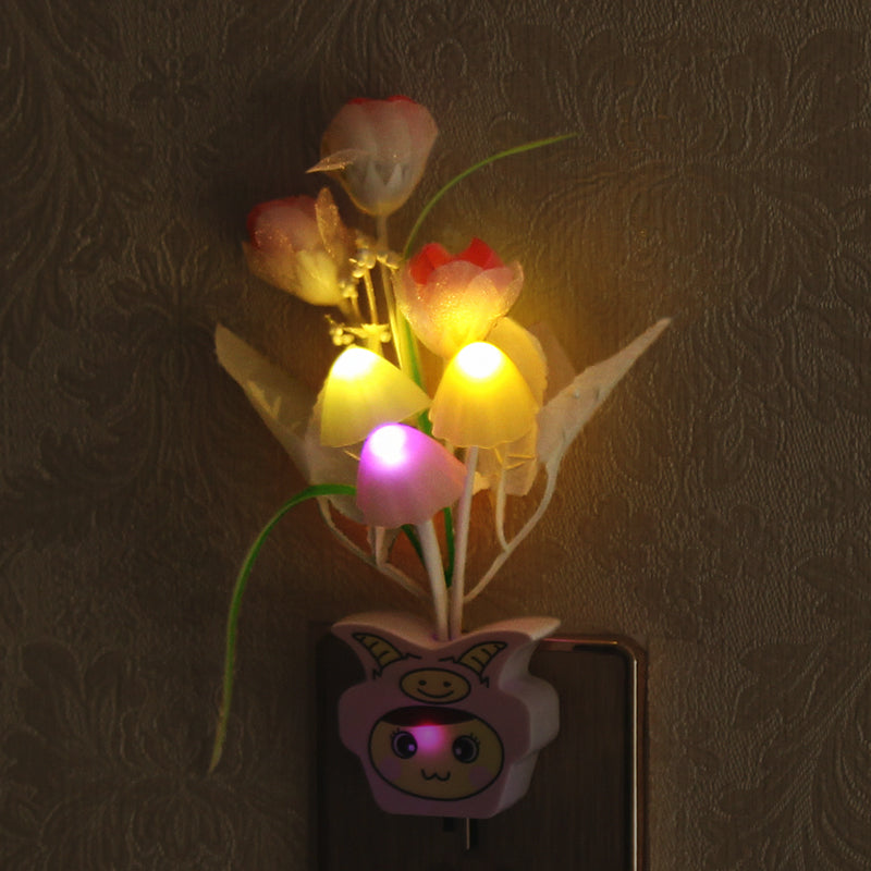 Plastic Blooming Flower Wall Nightlight Contemporary Yellow/Pink/Peach LED Night Lighting with Plug Clearhalo 'Night Lights' 'Wall Lights' Lighting' 1468163
