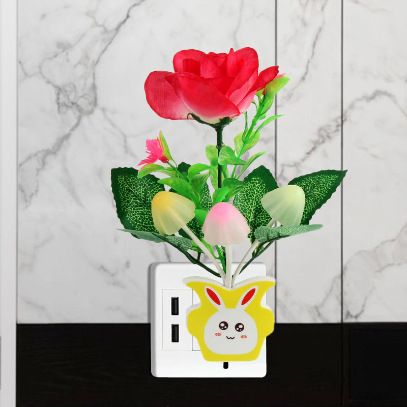 Plastic Blooming Flower Wall Nightlight Contemporary Yellow/Pink/Peach LED Night Lighting with Plug Yellow-White Clearhalo 'Night Lights' 'Wall Lights' Lighting' 1468166