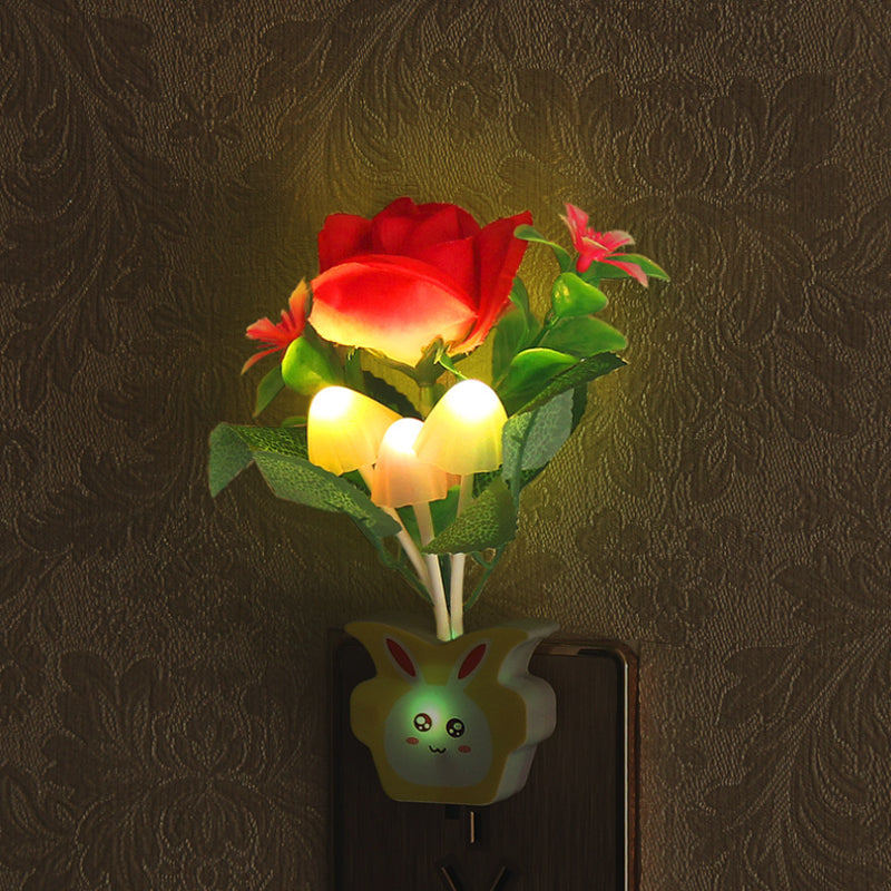 Plastic Blooming Flower Wall Nightlight Contemporary Yellow/Pink/Peach LED Night Lighting with Plug Clearhalo 'Night Lights' 'Wall Lights' Lighting' 1468168