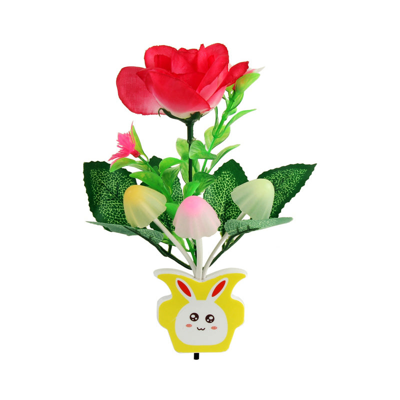 Plastic Blooming Flower Wall Nightlight Contemporary Yellow/Pink/Peach LED Night Lighting with Plug Clearhalo 'Night Lights' 'Wall Lights' Lighting' 1468169