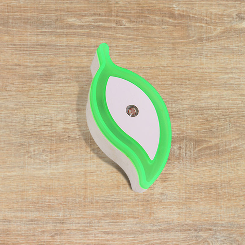 Plastic Leaf Mini Wall Lighting Ideas Cartoon Green/Pink/White Plug in LED Night Lamp for Kids Room Green Clearhalo 'Night Lights' 'Wall Lights' Lighting' 1468243
