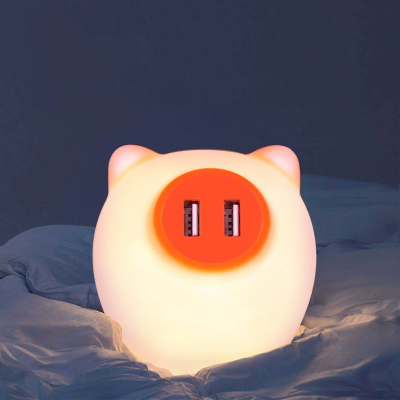Pink/White Pig Mini Plug Night Lamp Cartoon Plastic LED Wall Light with USB Charging Port Pink Clearhalo 'Night Lights' 'Wall Lights' Lighting' 1468315