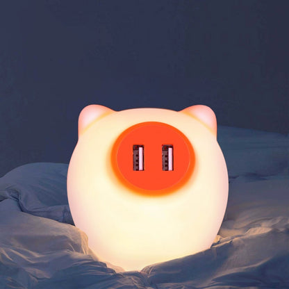 Pink/White Pig Mini Plug Night Lamp Cartoon Plastic LED Wall Light with USB Charging Port Pink Clearhalo 'Night Lights' 'Wall Lights' Lighting' 1468315
