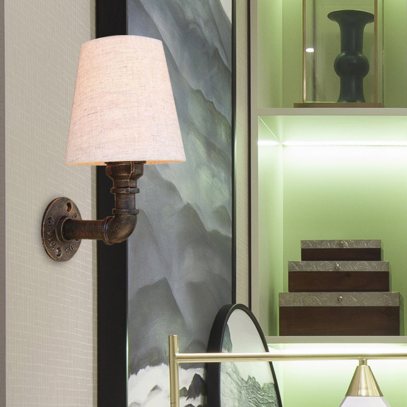 Fabric Cone Wall Sconce with Pipe Design Industrial 1/2-Bulb Living Room Wall Lighting in Bronze Clearhalo 'Art deco wall lights' 'Cast Iron' 'Glass' 'Industrial wall lights' 'Industrial' 'Middle century wall lights' 'Modern' 'Rustic wall lights' 'Tiffany' 'Traditional wall lights' 'Wall Lamps & Sconces' 'Wall Lights' Lighting' 146833