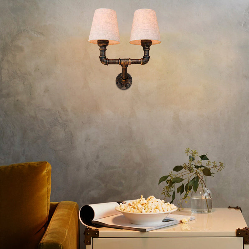 Fabric Cone Wall Sconce with Pipe Design Industrial 1/2-Bulb Living Room Wall Lighting in Bronze 2.0 Bronze Clearhalo 'Art deco wall lights' 'Cast Iron' 'Glass' 'Industrial wall lights' 'Industrial' 'Middle century wall lights' 'Modern' 'Rustic wall lights' 'Tiffany' 'Traditional wall lights' 'Wall Lamps & Sconces' 'Wall Lights' Lighting' 146836