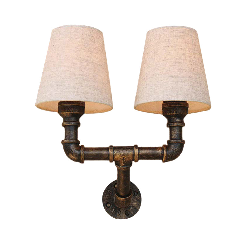 Fabric Cone Wall Sconce with Pipe Design Industrial 1/2-Bulb Living Room Wall Lighting in Bronze Clearhalo 'Art deco wall lights' 'Cast Iron' 'Glass' 'Industrial wall lights' 'Industrial' 'Middle century wall lights' 'Modern' 'Rustic wall lights' 'Tiffany' 'Traditional wall lights' 'Wall Lamps & Sconces' 'Wall Lights' Lighting' 146838