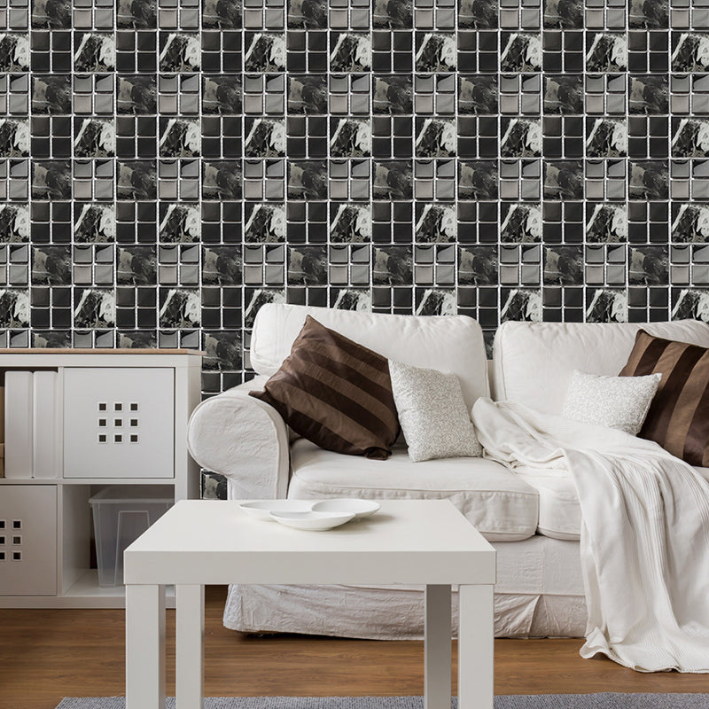 Modern Marble Tile Wallpaper Panel Set Grey-Black Bathroom Stick on Wall Decor, 4' x 4" Gray-Black Clearhalo 'Wall Decor' 'Wallpaper' 1468381