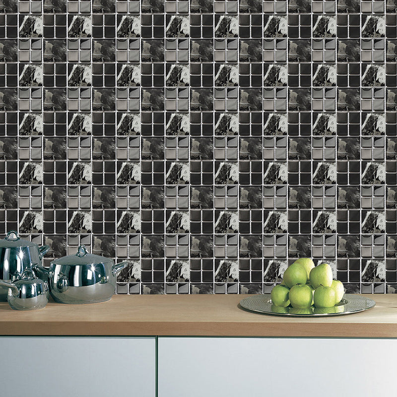 Modern Marble Tile Wallpaper Panel Set Grey-Black Bathroom Stick on Wall Decor, 4' x 4" Clearhalo 'Wall Decor' 'Wallpaper' 1468382