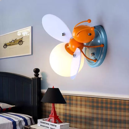 Rustic Style Bee Sconce Light Single Bulb Metal Wall Lamp for Kindergarten Child Bedroom Orange Clearhalo 'Wall Lamps & Sconces' 'Wall Lights' Lighting' 14684