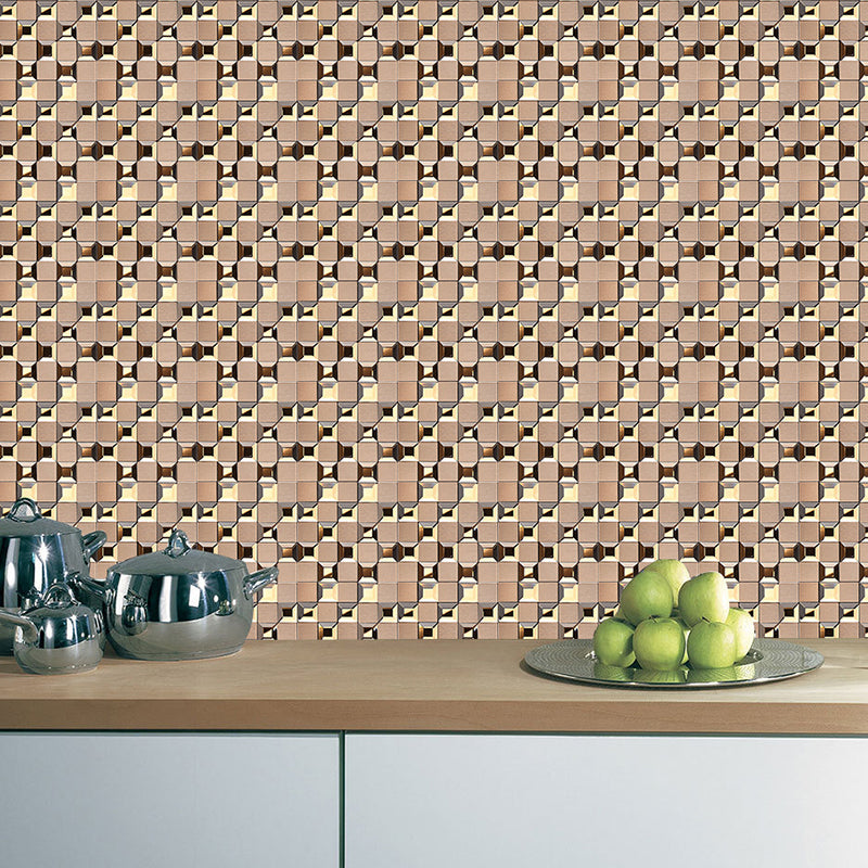 Modern Geometry Check Wallpaper Panels Brown Peel and Stick Wall Art for Bathroom Brown Clearhalo 'Wall Decor' 'Wallpaper' 1468427