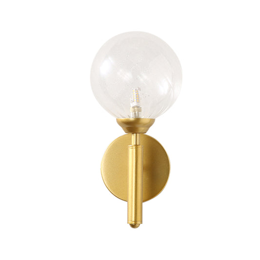 Clear Glass Brass Sconce Light Sphere 1-Light Modern Wall Lamp Fixture for Bedroom Clearhalo 'Cast Iron' 'Glass' 'Industrial' 'Modern wall lights' 'Modern' 'Tiffany' 'Traditional wall lights' 'Wall Lamps & Sconces' 'Wall Lights' Lighting' 146849