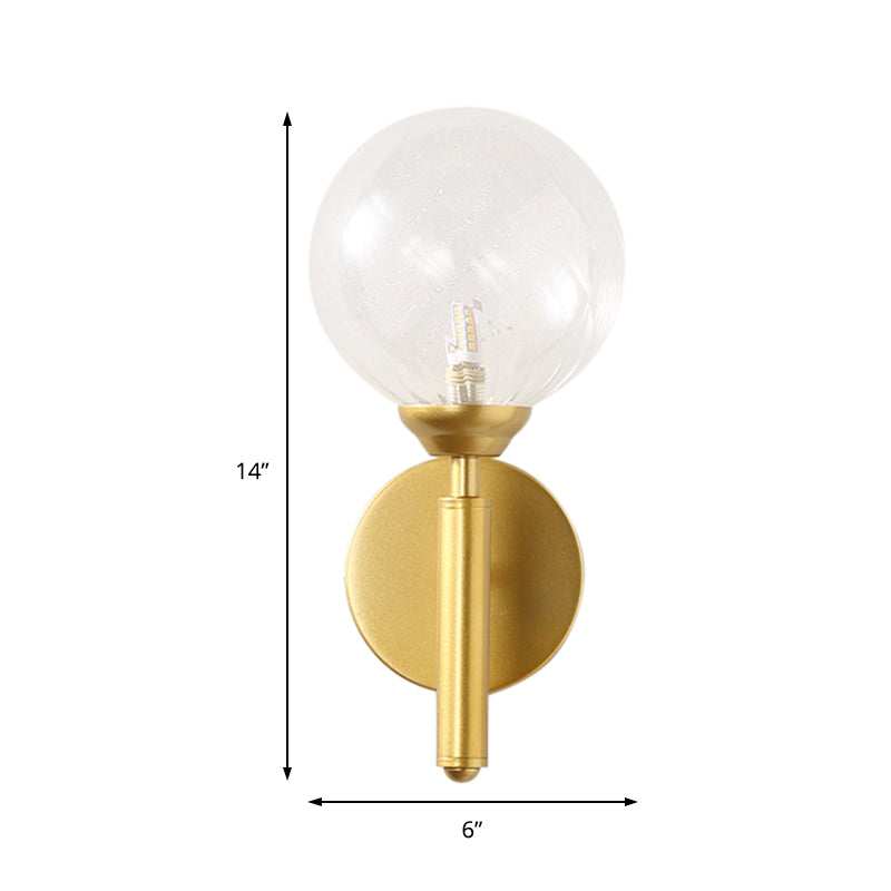 Clear Glass Brass Sconce Light Sphere 1-Light Modern Wall Lamp Fixture for Bedroom Clearhalo 'Cast Iron' 'Glass' 'Industrial' 'Modern wall lights' 'Modern' 'Tiffany' 'Traditional wall lights' 'Wall Lamps & Sconces' 'Wall Lights' Lighting' 146850