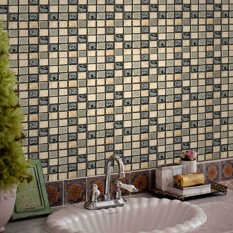 Grey-Green Modern Stick Wallpaper Panel 8' L x 8" W Checker Wall Art for Bathroom Clearhalo 'Wall Decor' 'Wallpaper' 1468511