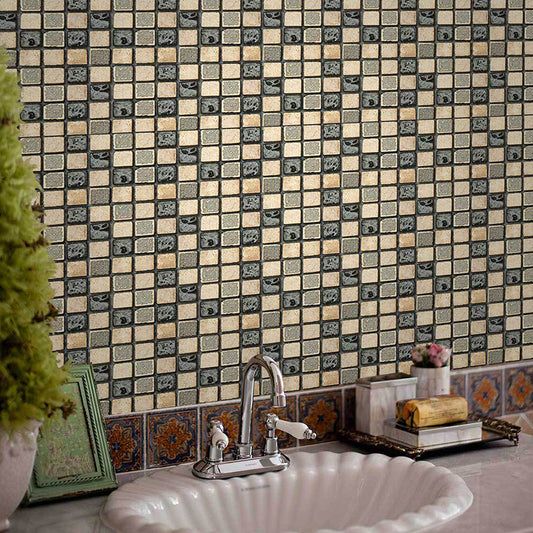 Grey-Green Modern Stick Wallpaper Panel 8' L x 8" W Checker Wall Art for Bathroom Clearhalo 'Wall Decor' 'Wallpaper' 1468511