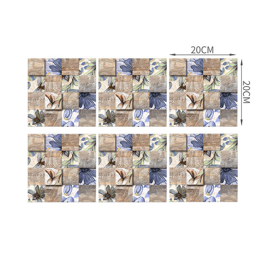 Flower Tile Wallpaper Panel Countryside PVC Adhesive Wall Covering in Blue-Brown for Bath Clearhalo 'Wall Decor' 'Wallpaper' 1468522