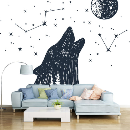 Contemporary Sirius Mural Wallpaper Black-White Constellation Wall Art for Bedroom Black-White Clearhalo 'Wall Decor' 'Wall Mural' 1468537