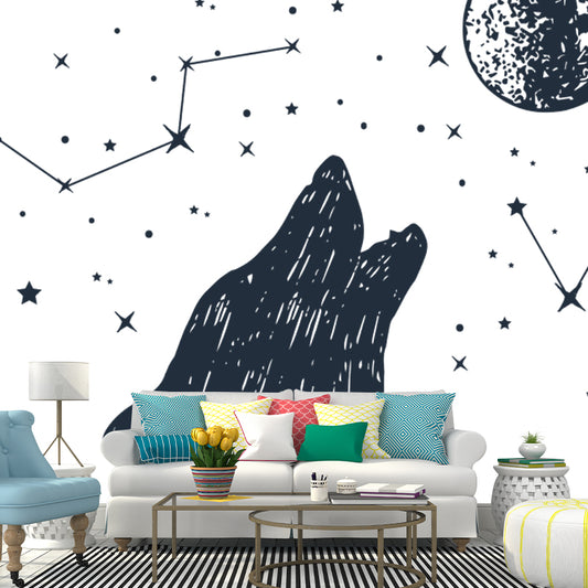 Contemporary Sirius Mural Wallpaper Black-White Constellation Wall Art for Bedroom Clearhalo 'Wall Decor' 'Wall Mural' 1468539