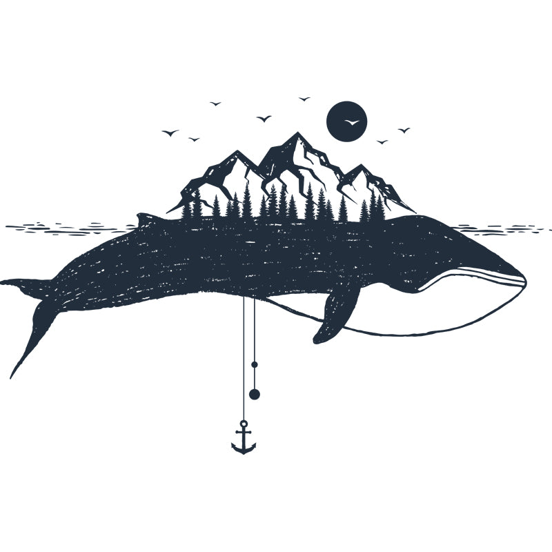 Mountain on the Whale Mural Black and White Modern Art Wall Covering for Bedroom Clearhalo 'Wall Decor' 'Wall Mural' 1468555