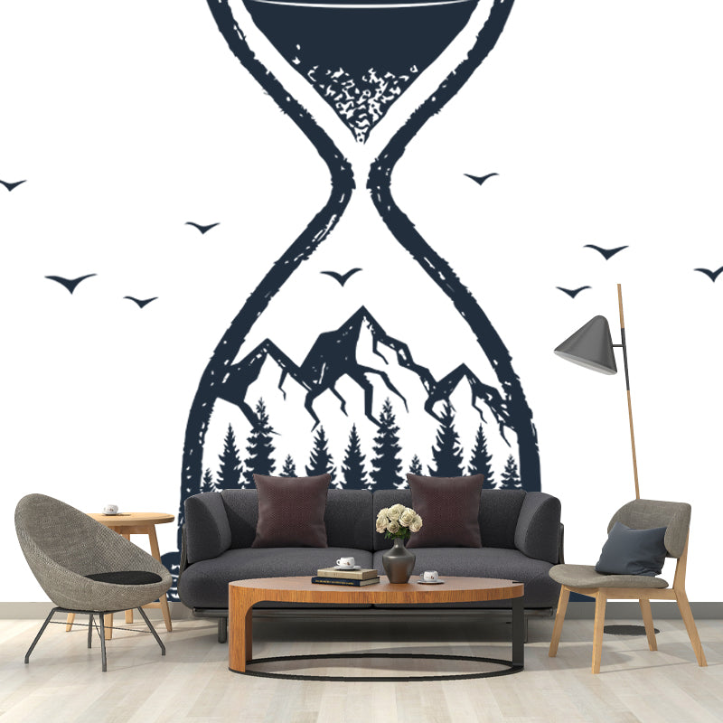 Large Hourglass Wallpaper Mural Black-White Non-Woven Cloth Wall Decor, Washable, Custom Made Black-White Clearhalo 'Wall Decor' 'Wall Mural' 1468562